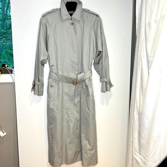 Burberry Sz 12L Vintage Burberrys Gray Trench Coat With Wool Zip Out Lining - Picture 1 of 16